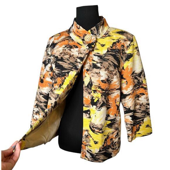 David Brooks vintage orange yellow print silk blazer jacket size Medium - Picture 5 of 16